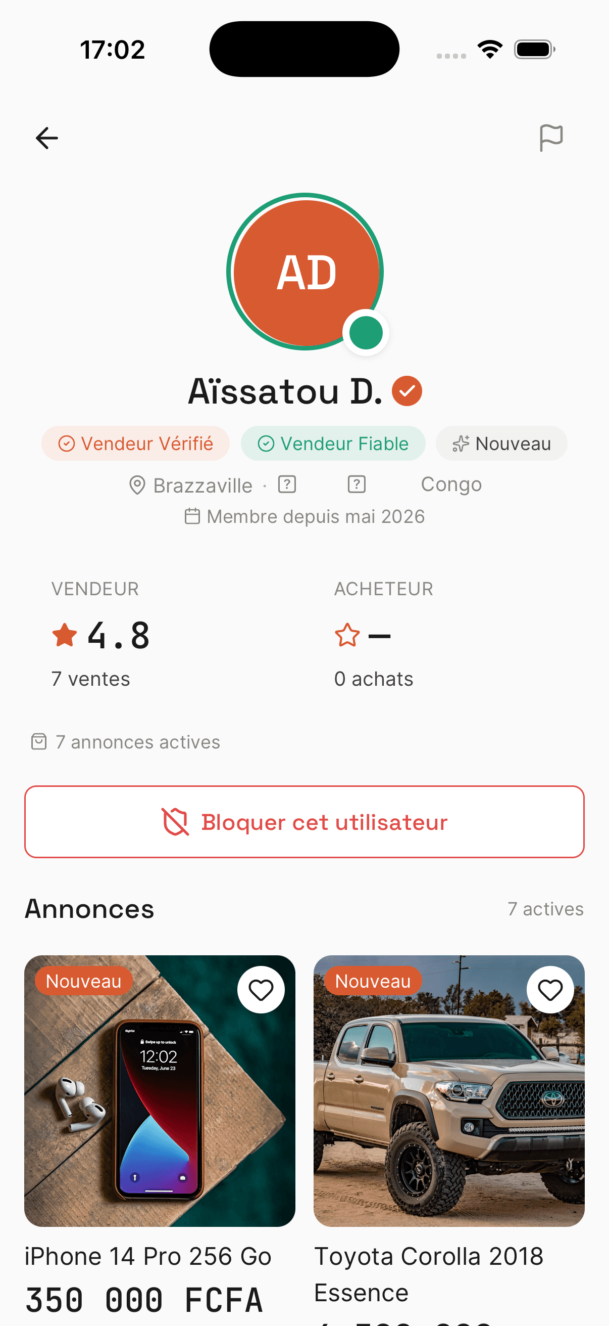 Profil vendeur vérifié sur Niqo